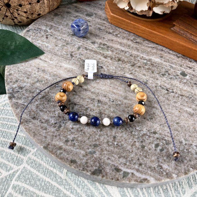Bracelet Lapis Lazuli, Nacre et Bois