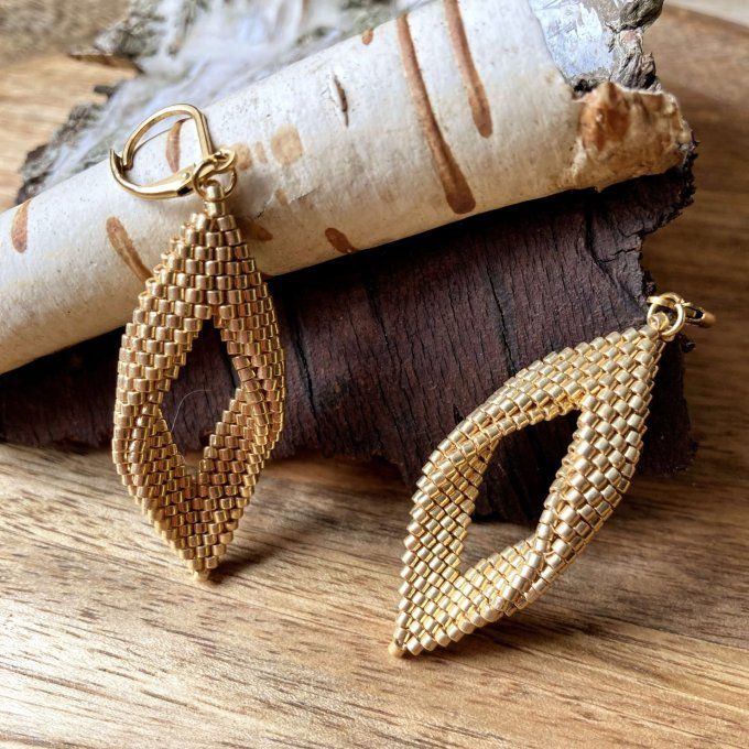 Boucles d'oreilles tissées en perles Miyuki doré